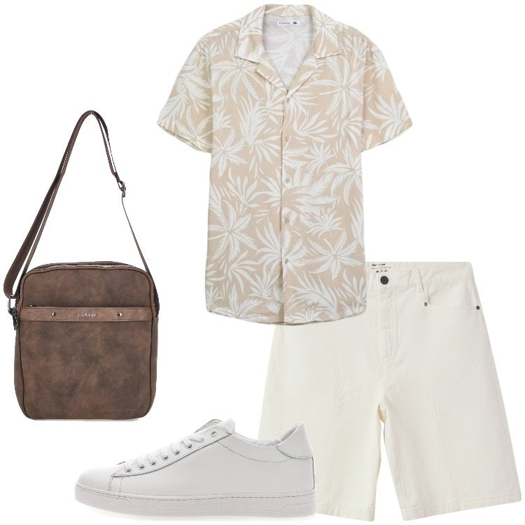 Outfit uomo - Camicie hawaiane rivisitate. Stile Casual per Tutti i giorni. Abbinamento con bermuda, camicie a manica corta, portafogli, sneakers.