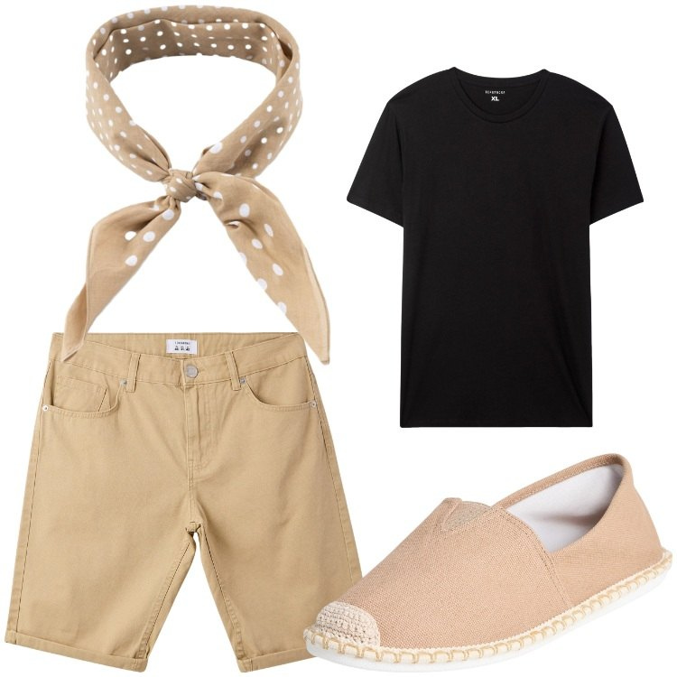Outfit uomo - Mr. Vacanza. Stile Casual per Tutti i giorni. Abbinamento con espadrillas, t-shirt, bermuda, sciarpe e foulard.