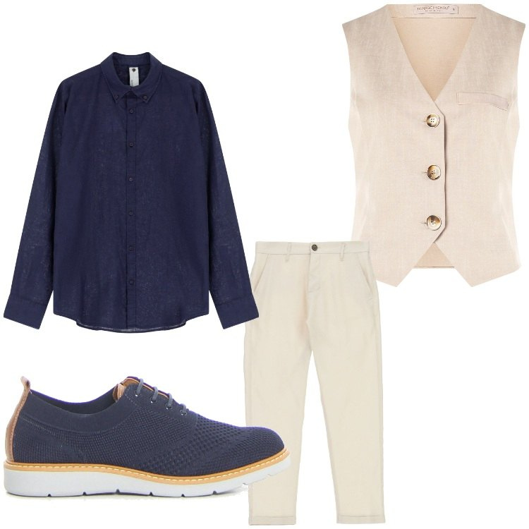 Outfit uomo - Serata bicolor. Stile Business/Elegante per Serata speciale. Abbinamento con gilet, camicie, pantaloni, scarpe stringate.