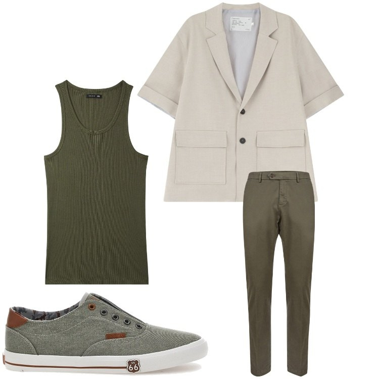 Outfit uomo - Uno stile tutto mio. Stile Business/Elegante per Serata speciale. Abbinamento con canottiere, giacche, pantaloni chino, sneakers.