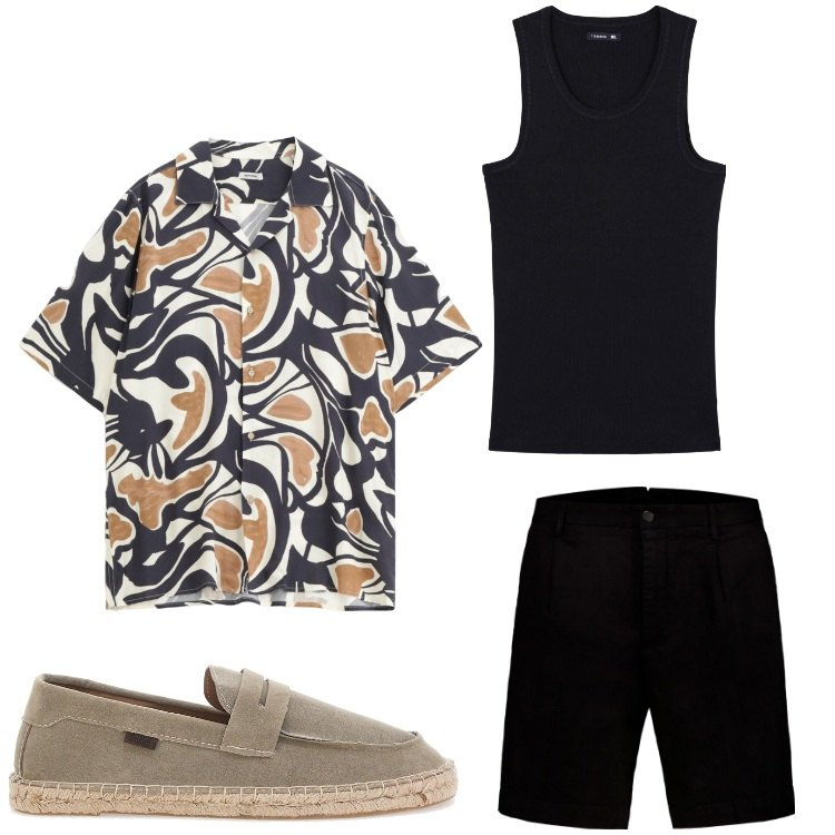 Outfit uomo - Good times. Stile Casual per Tutti i giorni. Abbinamento con canottiere, camicie a manica corta, espadrillas, bermuda.