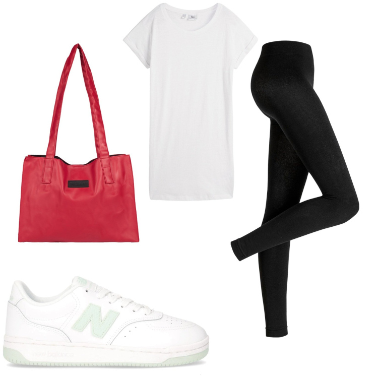Outfit donna - Total look #2225247. Stile Basic per Sport. Abbinamento con t-shirt, leggings, shopping bag, sneakers.