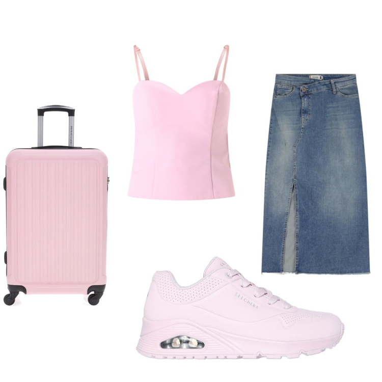 Outfit donna - Total look #2225261. Abbinamento con canottiere, gonne longuette, sneakers, valigie.