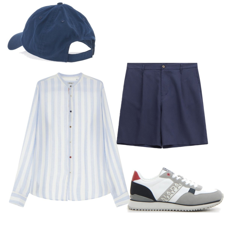 Outfit uomo - Resto in città. Stile Casual per Tutti i giorni. Abbinamento con camicie, bermuda, cappelli, sneakers.