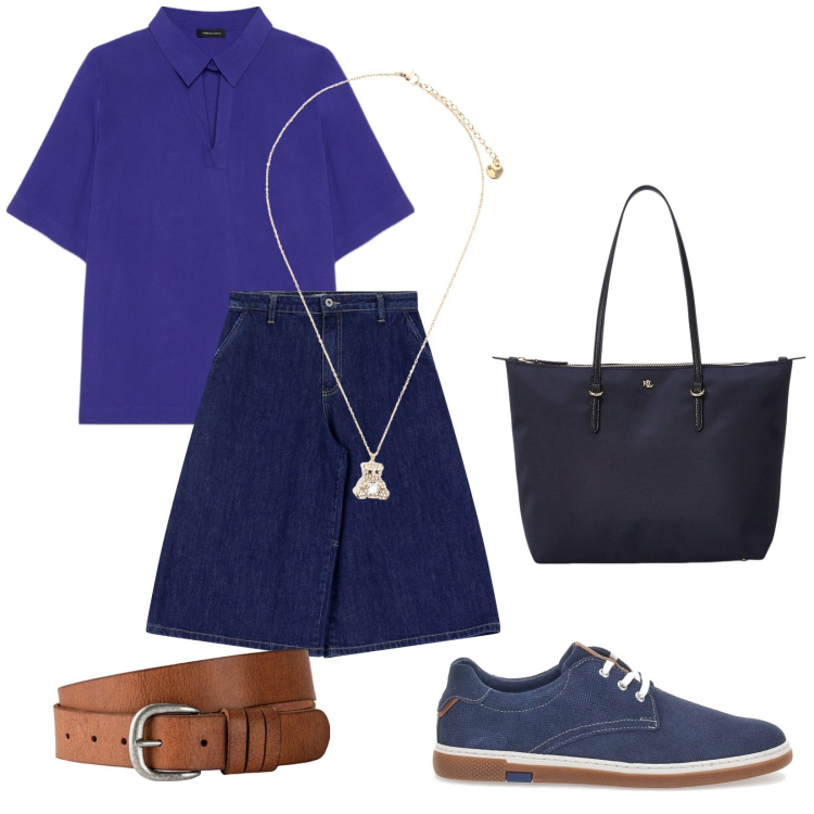 Outfit donna - Jeans e blusa. Stile Casual chic per Tutti i giorni. Abbinamento con cinture, bermuda, ciondoli, borse tote, scarpe stringate, bluse.