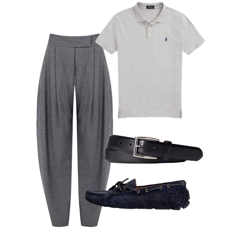 Outfit uomo - Agosto sera. Stile Trendy per Serata speciale. Abbinamento con pantaloni, scarpe stringate, cinture, polo.