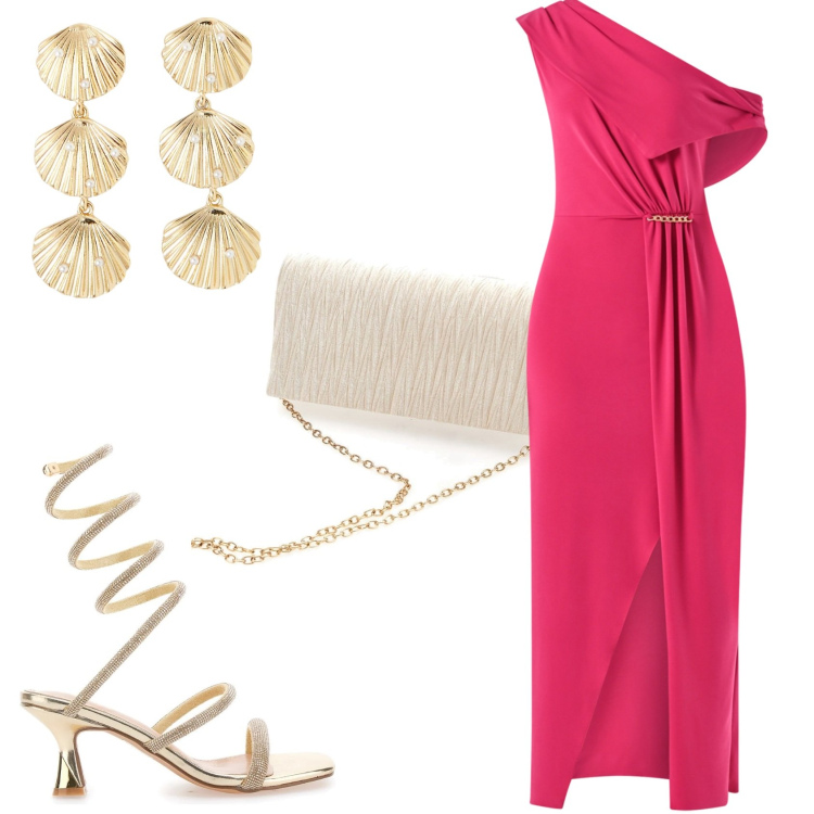 Outfit donna - Marello e vinello. Stile Casual chic per Serata fuori. Abbinamento con orecchini, vestiti lunghi, sandali gioiello, borse a spalla.