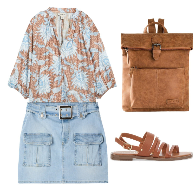 Outfit donna - Blusa e denim urban. Stile Urban per Tutti i giorni. Abbinamento con bluse, zaini, minigonne, sandali.