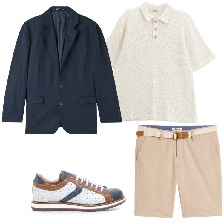 Outfit uomo - Un tipo diverso. Stile Trendy per Serata speciale. Abbinamento con bermuda, giacche, polo, scarpe stringate.