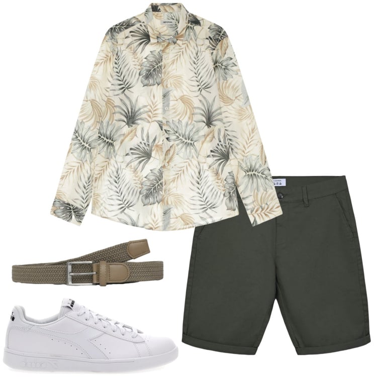 Outfit uomo - Tropical mood. Stile Trendy per Serata speciale. Abbinamento con cinture, bermuda, camicie, sneakers.