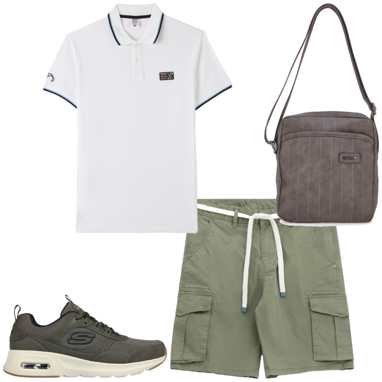 Outfit uomo - Total look #2225445. Stile Casual per Tutti i giorni. Abbinamento con polo, bermuda, portafogli, sneakers.