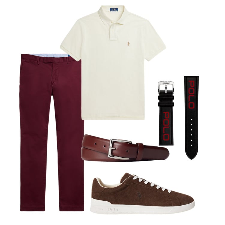 Outfit uomo - I miei abiti Polo Sport. Stile Casual per Tutti i giorni. Abbinamento con orologi, cinture, polo, pantaloni chino, sneakers.