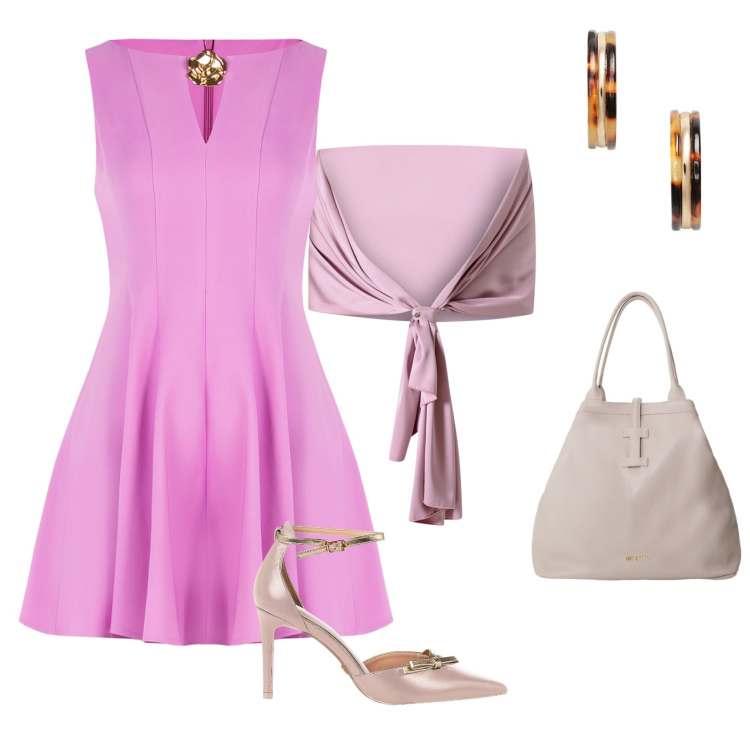 Outfit donna - Total look #2225467. Stile Glamour per Serata fuori. Abbinamento con vestiti corti, scialli, décolleté, borse tote, orecchini.