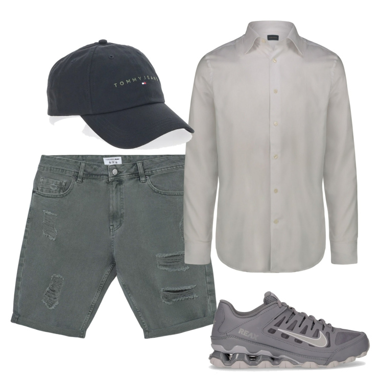 Outfit uomo - Con la camicia. Stile Trendy per Tutti i giorni. Abbinamento con bermuda, cappelli, camicie, sneakers.