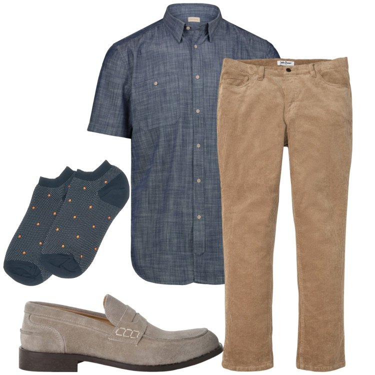 Outfit uomo - Total look #2225471. Stile Casual per Tutti i giorni. Abbinamento con pantaloni, scarpe stringate, camicie a manica corta, calzini.
