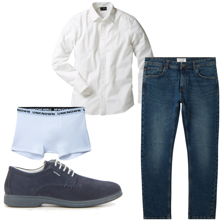 Outfit uomo - Total look #2225476. Stile Business/Elegante per Ufficio. Abbinamento con camicie, jeans, boxer, scarpe stringate.