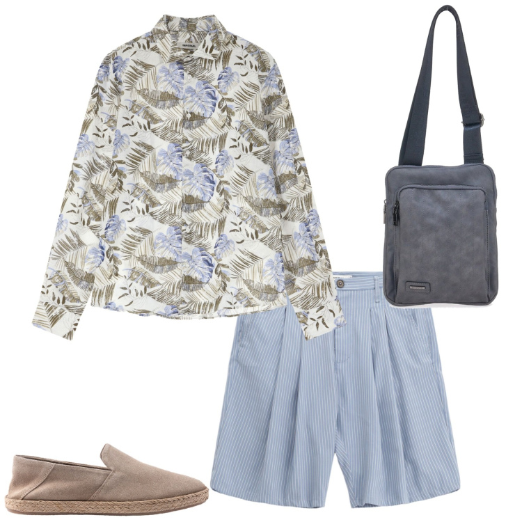 Outfit uomo - Serata estiva. Stile Trendy per Serata speciale. Abbinamento con bermuda, camicie, portafogli, espadrillas.