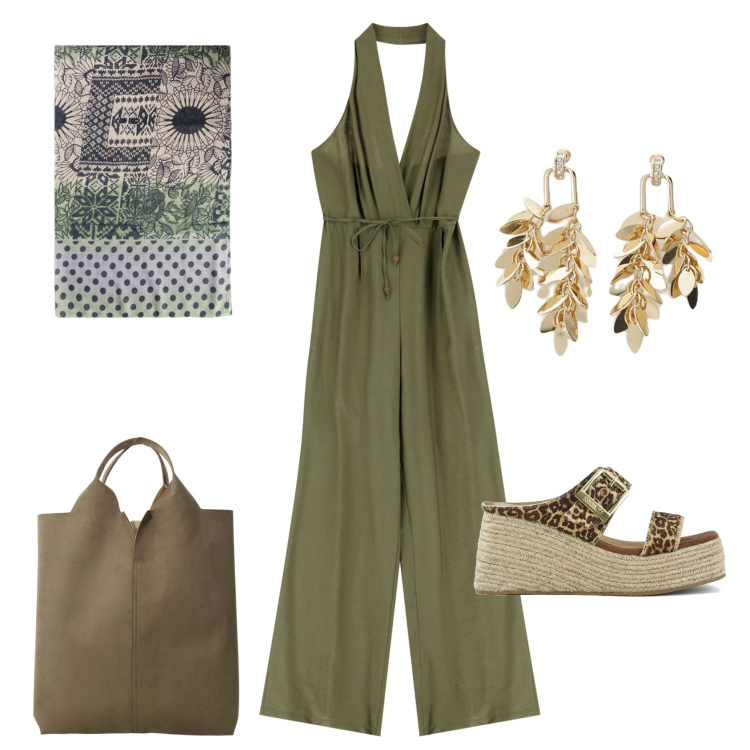 Outfit donna - Total look #2225481. Stile Chic per Ufficio. Abbinamento con tute, shopping bag, orecchini, zeppe, stole.