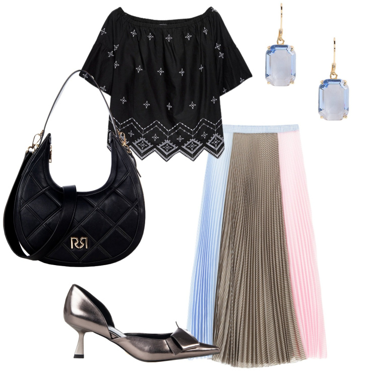 Outfit donna - Total look #2225486. Stile Casual chic per Ufficio. Abbinamento con décolleté, borse a tracolla, gonne lunghe, orecchini, bluse.