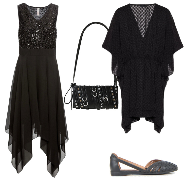 Outfit donna - Total look #2225520. Stile Casual chic per Serata fuori. Abbinamento con vestiti midi/longuette, borse a spalla, caftani, ballerine.