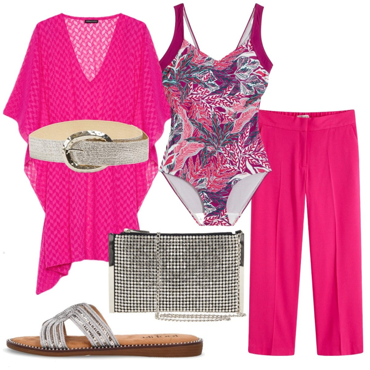 Outfit donna - Dalla spiaggia all’apericena. Stile Chic per Serata fuori. Abbinamento con costumi interi, pantaloni capri, cinture, pochette, caftani, ciabatte.