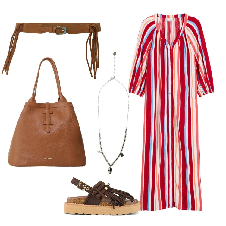 Outfit donna - Total look #2225523. Stile Casual per Serata fuori. Abbinamento con caftani, borse tote, cinture, ciondoli, sandali.