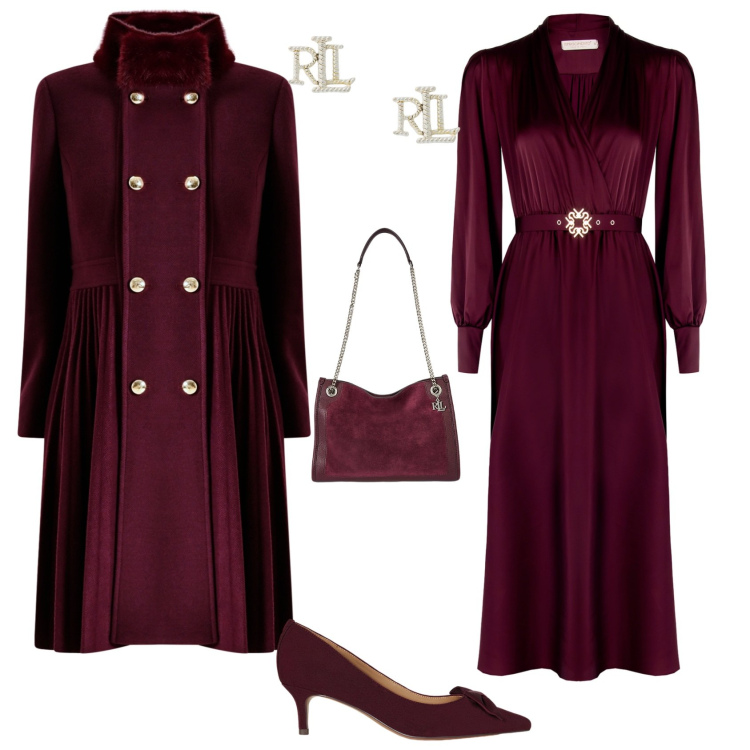 Outfit donna - Autunno. Stile Bon Ton per Tutti i giorni. Abbinamento con vestiti midi/longuette, cappotti, décolleté, borse tote, orecchini.