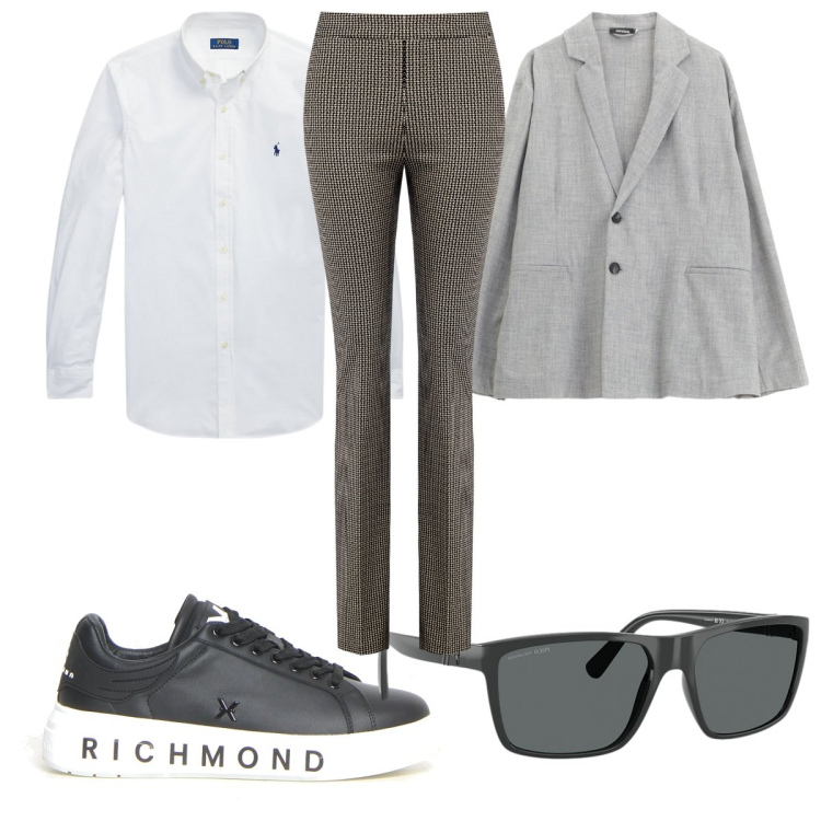 Outfit uomo - Total look #2225540. Stile Casual per Ufficio. Abbinamento con pantaloni, giacche, camicie, occhiali da sole, sneakers.