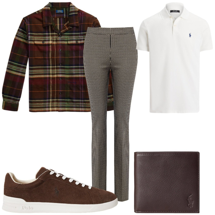 Outfit uomo - Total look #2225544. Stile Trendy per Tutti i giorni. Abbinamento con pantaloni, portafogli, polo, giacche, sneakers.
