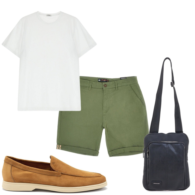 Outfit uomo - Per musei. Stile Urban per Tutti i giorni. Abbinamento con t-shirt, portafogli, pantaloni cargo, scarpe stringate.