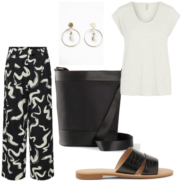 Outfit femme - Basique #4279. Style Basique pour Tous les jours. Assortir avec sacs en bandoulière, boucles d'oreilles, t-shirts, pantalon , mules.