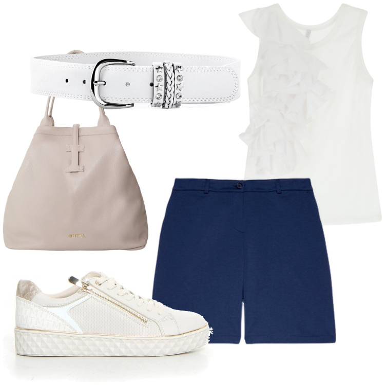 Outfit donna - Chic si, ma comoda. Stile Casual chic per Tutti i giorni. Abbinamento con cinture, top, borse tote, pantaloni corti, sneakers.