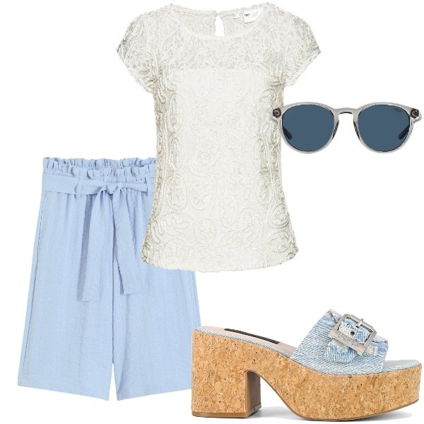 Outfit donna - E siamo in Agosto....... Stile Casual per Tutti i giorni. Abbinamento con maglieria, bermuda, occhiali da sole, sandali.