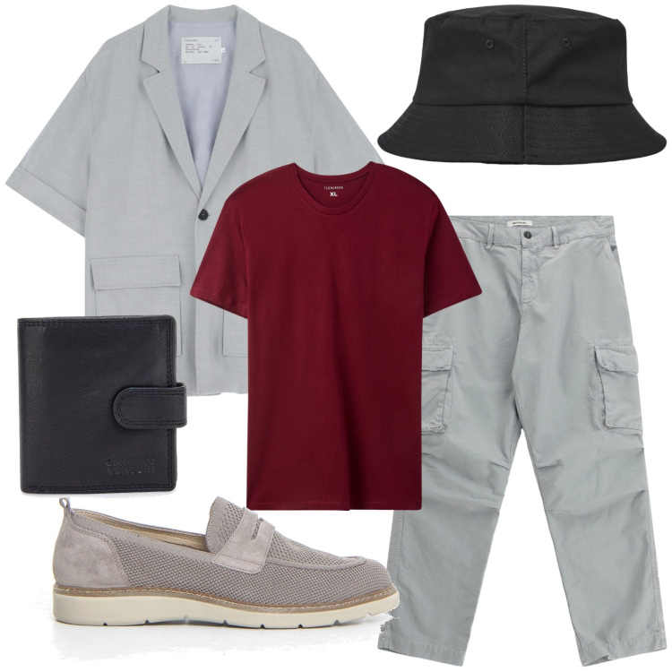 Outfit uomo - Urban. Stile Urban per Tutti i giorni. Abbinamento con t-shirt, cappelli, giacche, pantaloni cargo, portafogli, scarpe stringate.