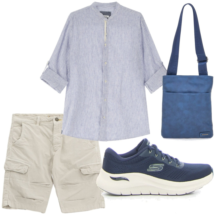 Outfit uomo - Trendy. Stile Trendy per Tutti i giorni. Abbinamento con camicie, bermuda, portafogli, sneakers.