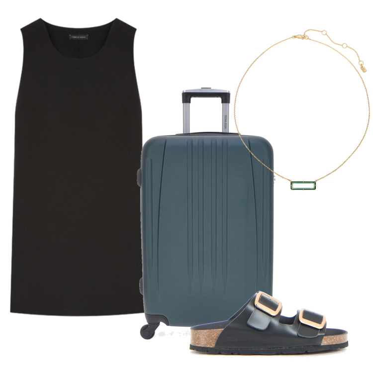 Outfit donna - Total look #2225690. Stile Casual per Tutti i giorni. Abbinamento con collane, vestiti corti, ciabatte, valigie.