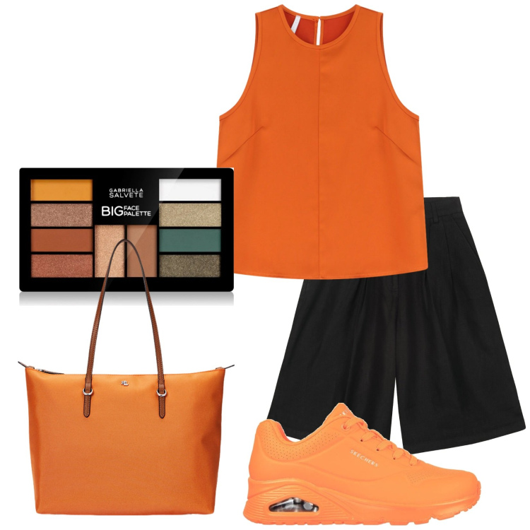 Outfit donna - Total look #2225706. Stile Casual per Tutti i giorni. Abbinamento con terre, top, borse tote, sneakers, bermuda.