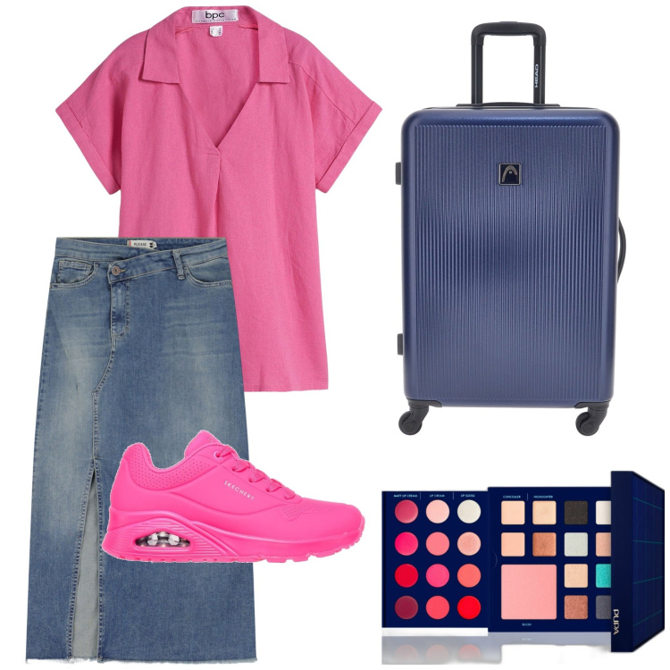 Outfit donna - Total look #2225708. Stile Trendy per Tutti i giorni. Abbinamento con bluse, terre, gonne longuette, sneakers, valigie.