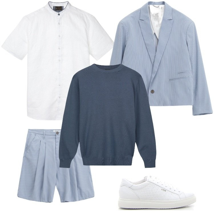 Outfit uomo - Total look #2225718. Stile Trendy per Mare. Abbinamento con camicie a manica corta, giacche, bermuda, maglieria, sneakers.