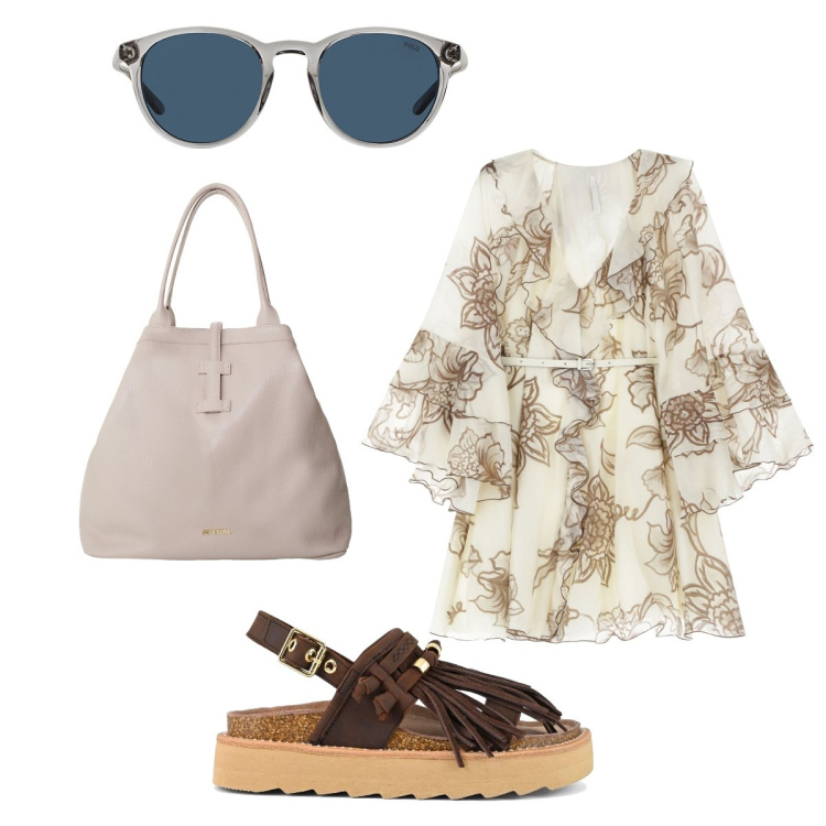 Outfit donna - L’abito mini leggero. Stile Glamour per Tutti i giorni. Abbinamento con vestiti corti, borse tote, occhiali da sole, sandali.