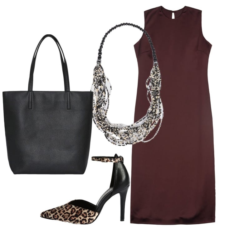 Outfit donna - In città. Stile Bon Ton per Tutti i giorni. Abbinamento con borse tote, décolleté, vestiti midi/longuette, collane.