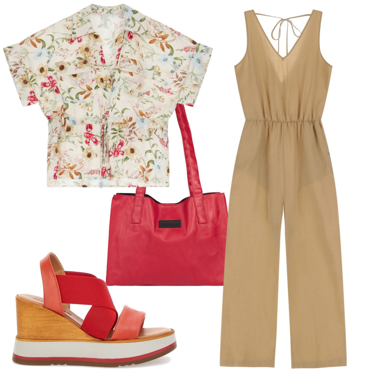 Outfit donna - Total look #2225830. Stile Etnico per Tutti i giorni. Abbinamento con tute, camicie a manica corta, shopping bag, sandali.
