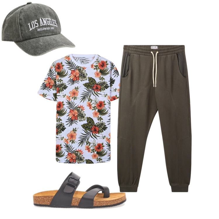 Outfit uomo - Casual con Terranova. Stile Casual per Tutti i giorni. Abbinamento con cappelli, pantaloni, t-shirt, sandali.