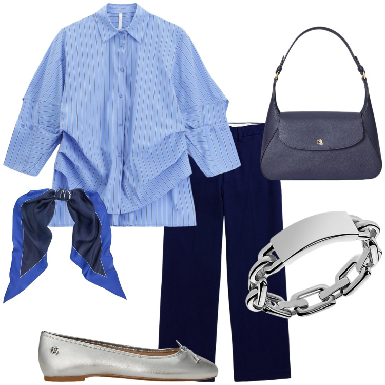 Outfit donna - Total look #2225845. Stile Casual chic per Tutti i giorni. Abbinamento con camicie, ballerine, anelli, pantaloni chino, borse a spalla, foulard.