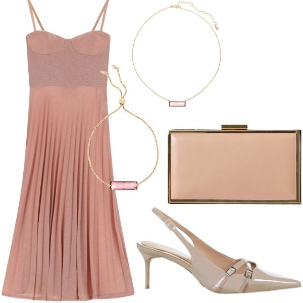 Outfit donna - Compleanno in villa. Stile Casual per Tutti i giorni. Abbinamento con pochette, décolleté, vestiti midi/longuette, braccialetti, collane.
