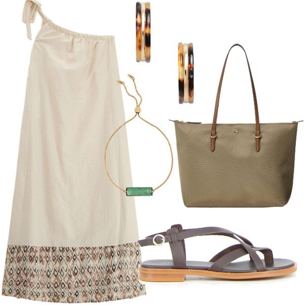 Outfit donna - E siamo in Agosto....... Stile Casual per Tutti i giorni. Abbinamento con vestiti lunghi, braccialetti, borse tote, orecchini, sandali.