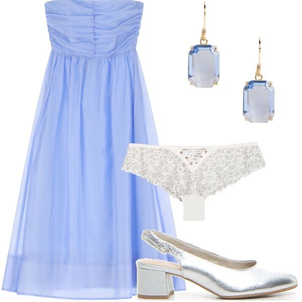 Outfit donna - Compleanno in villa. Stile Glamour per Serata fuori. Abbinamento con culotte, vestiti senza maniche, orecchini, décolleté.