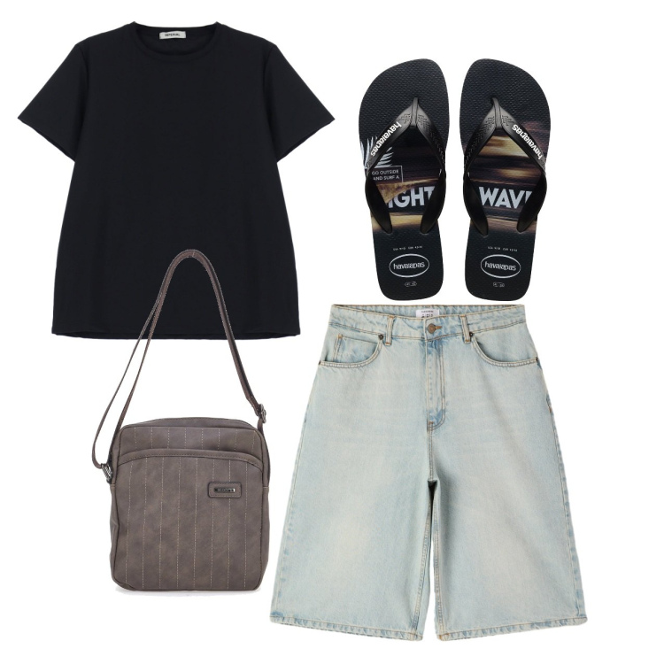 Outfit uomo - City. Stile Casual per Tutti i giorni. Abbinamento con bermuda, t-shirt, portafogli, sandali.