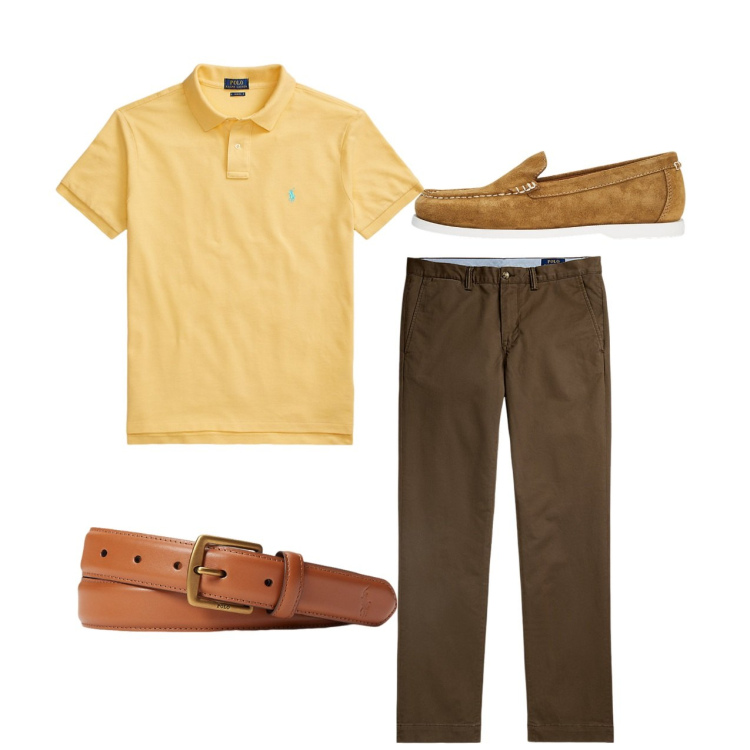 Outfit uomo - Vanilla. Stile Casual per Tutti i giorni. Abbinamento con cinture, polo, scarpe stringate, pantaloni chino.