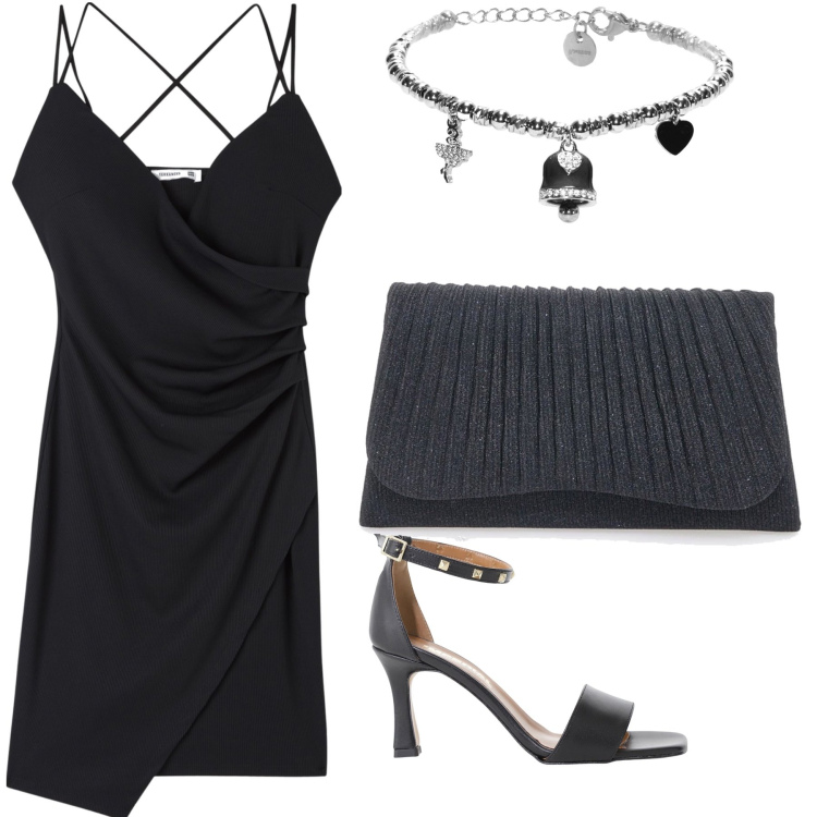 Outfit donna - Per le amanti del nero tutto l anno. Stile Glamour per Serata fuori. Abbinamento con vestiti, sandali col tacco, braccialetti, clutch.